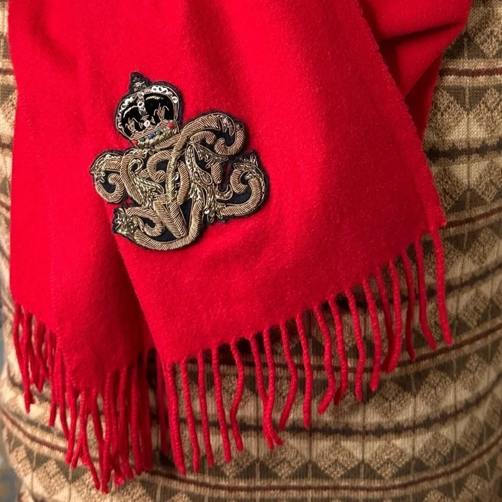 *Ralph Lauren Collection Fall 2008 Scarlet Red Cashmere Bullion Crest Scarf